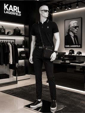 Karl Lagerfeld Black Polo with White Trim